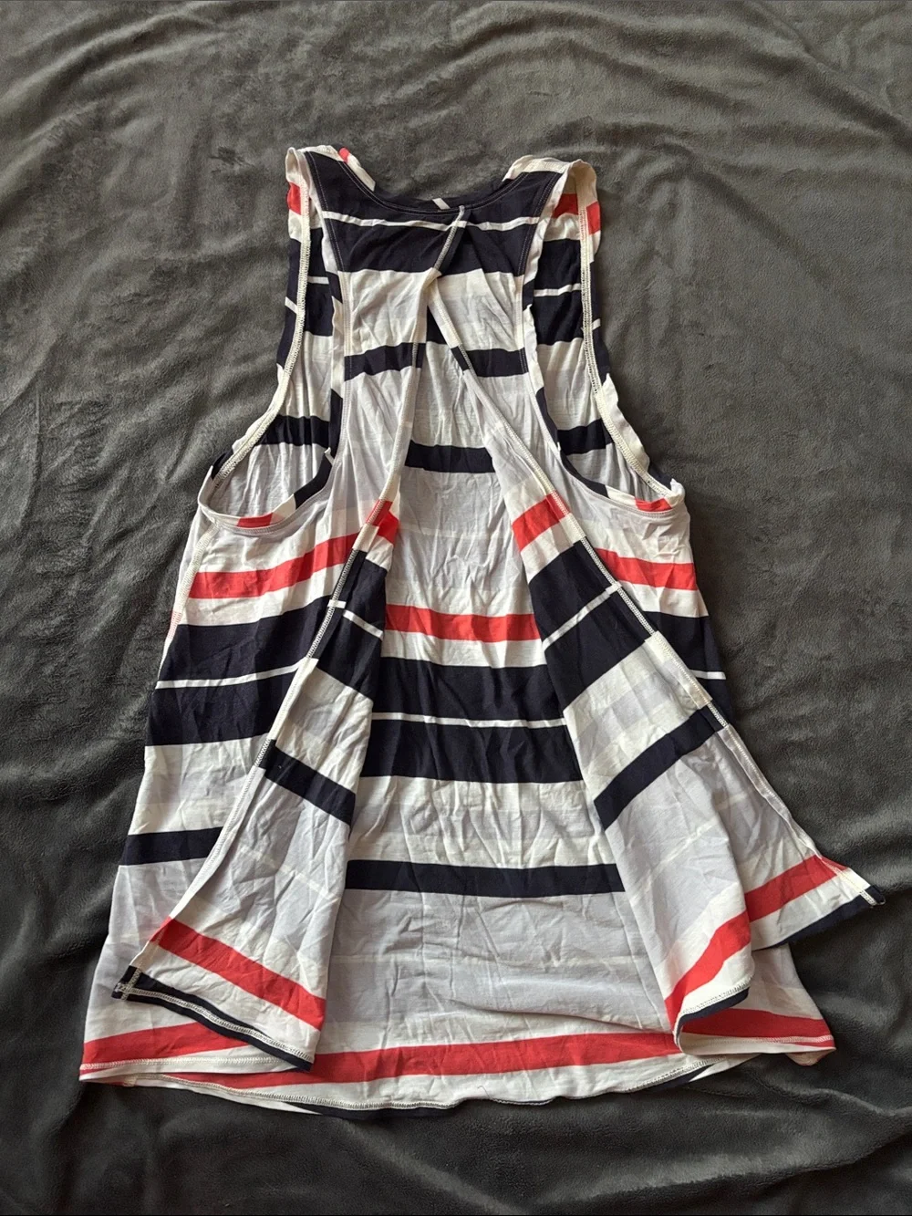 lululemon athletica Navy, White, Grey and Coral Striped Open-back Tank